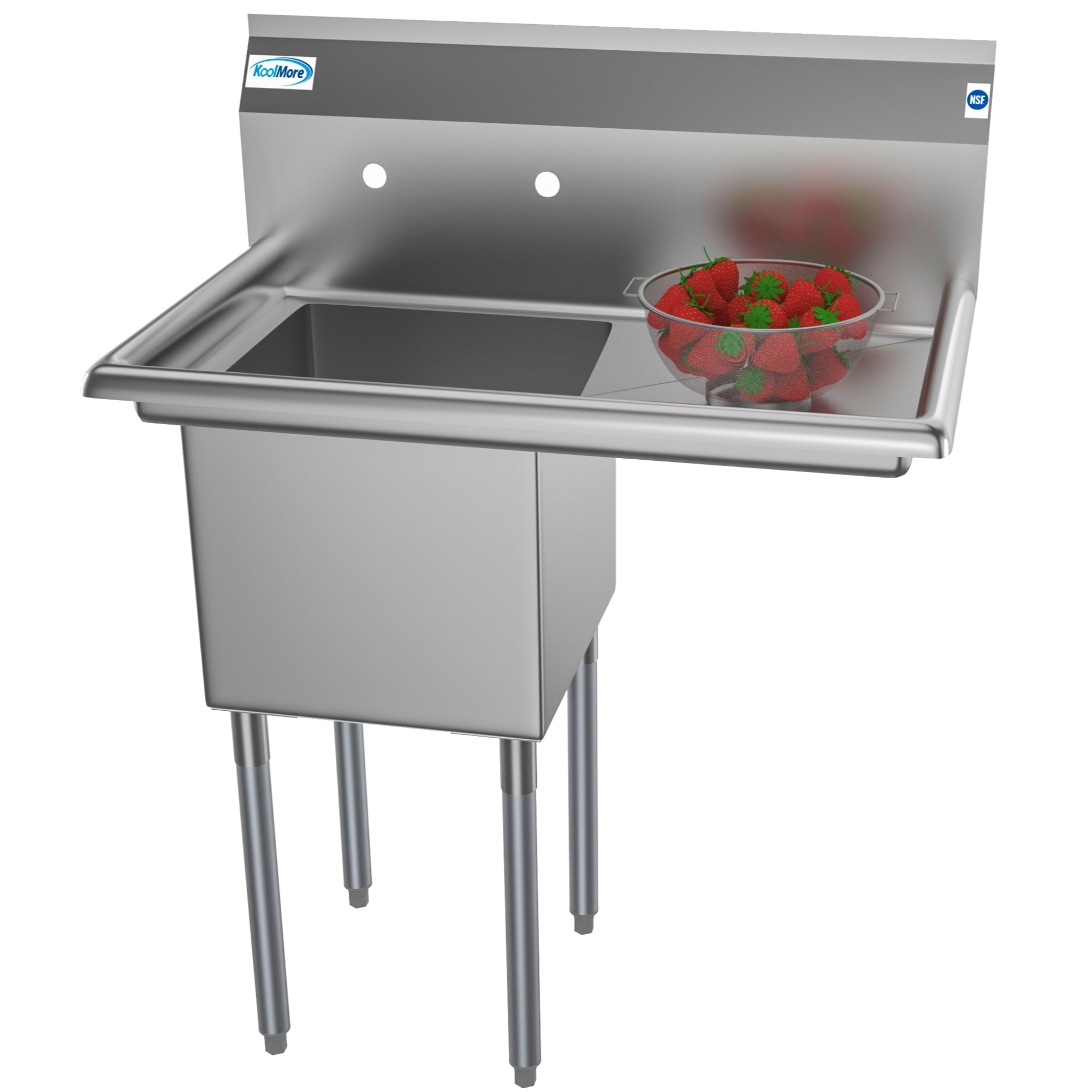 KOOLMORE 33 in. One Compartment Stainless Steel Commercial Sink with Drainboard, Bowl Size 15