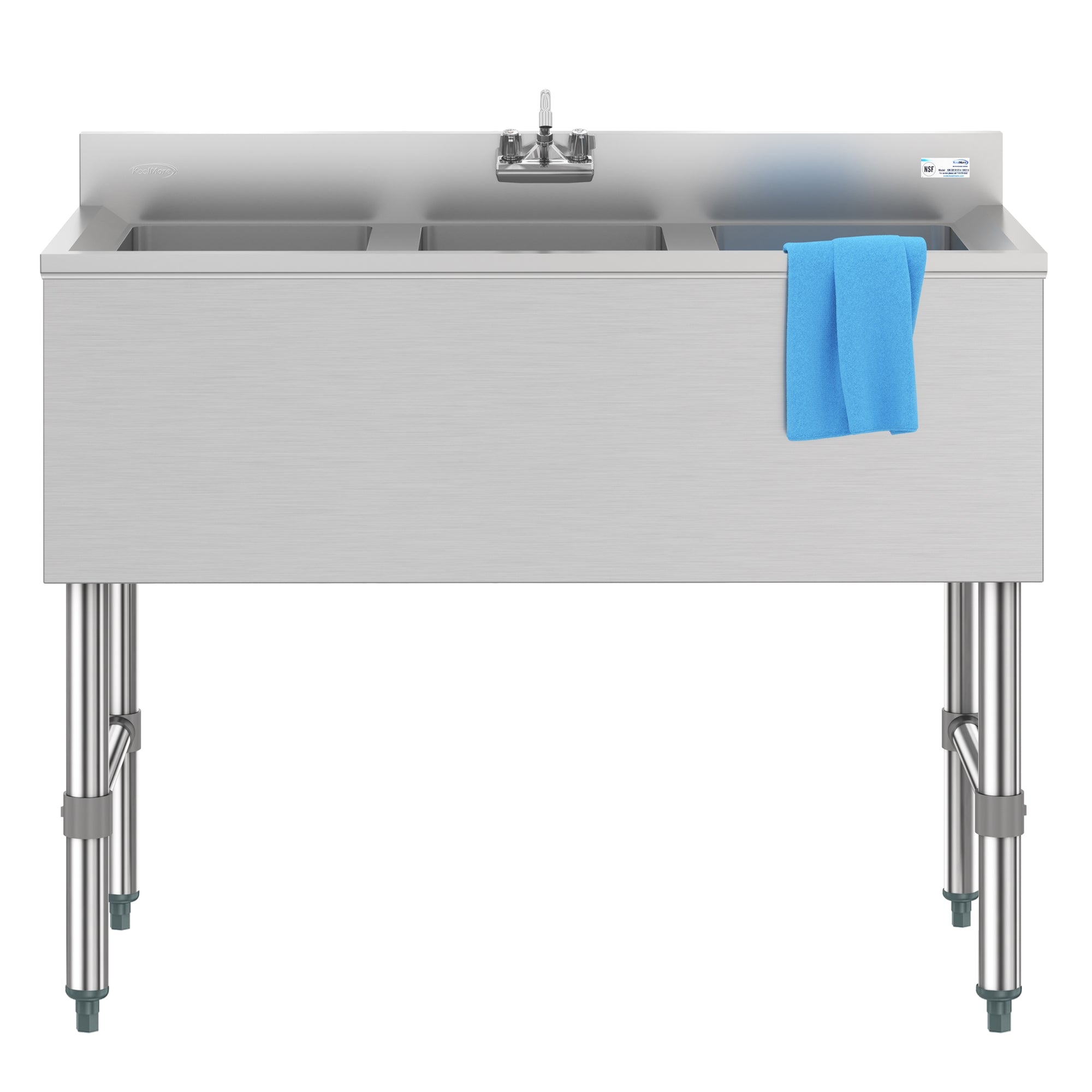 KOOLMORE 38 in. Three-Compartment Commercial Bar Sink with 3 in. Backsplash and Low Lead Faucet, NSF Certified in Stainless Steel - (SBR3B38-320)